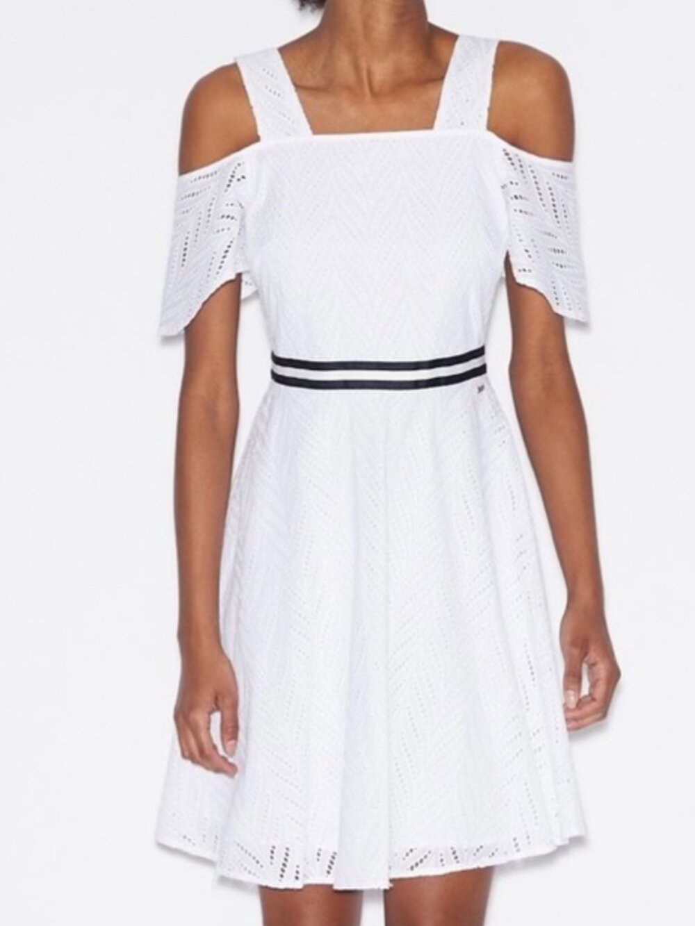 Armani Exchange White Cotton Eyelet Dress Sz 6 Nautical Boho